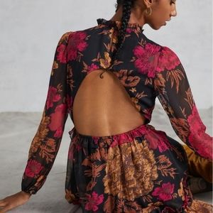 Anthropologie Porridge Mini Floral Puff Sleeve Dress with Open Back